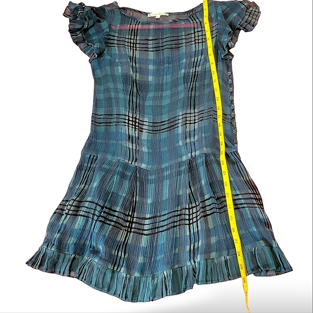 Beautiful Nanette Lapore 2-pc Silk Plaid Turqoiuse Blue Short Sleeve Dress, sz 2 - Picture 10 of 16
